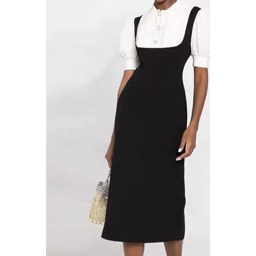 Fashion Patchwork Women Dress Short Sleeve Turn-Down Collar Casual Dresses H8121