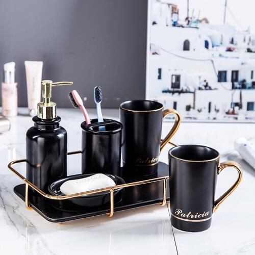 Gold Ceramic Bath Set Creative Toothbrush Mouth Cup Set Wedding Gifts Wash Tray