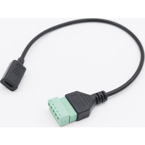 1pcs USB-C USB 3.1 Type-C Female to 5 Pin Screw Connector with Shield Solderless Terminal Plug Adapter Cable Cord 30cm 1ft