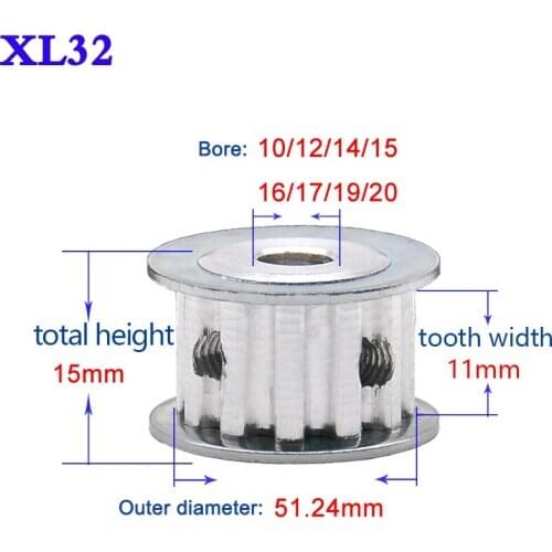 1Pcs XL 32 Tooth Synchronous Wheel Width 11mm Timing Belt Pulley Transmission Wheel Bore 10-25mm