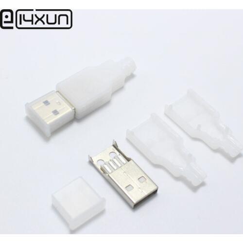 10sets DIY USB 2.0 A Type Male Assembly Adapter Connector Plug Socket White Solder Type Plastic Shell with Dust Cap Case