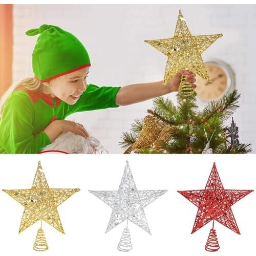 12/15/20cm Glitter Christmas Tree Topper Star Red Gold Silver Iron Star Xmas Tree Decoration Ornaments Table Top Toppers Decor