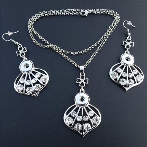 Metal Alloy Life Tree Jewelry Set Interchangeable 18mm Snap Buttons Necklace Earrings For Women