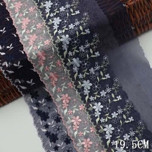 2Yards Navy Embroidery Lace Trim Flowers Tulle Mesh Fabric For Lingerie Underwear Bra Dolls Dress Home Textile Accessories 14cm