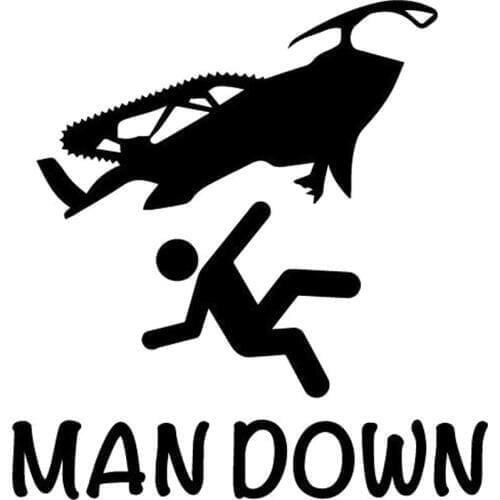 22.9CM*24CM Man Down Funny Sled Sticker Ski Doo Arctic Cat Snowmobiling Sound Snow Car Stickers Decoration Black Sliver C8-1019
