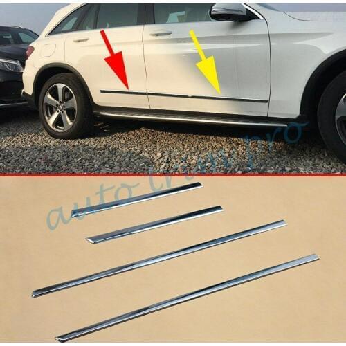 4pcs Chrome Door Side Body Strips Protect Cover Molding Trim Fit For Benz GLC X253 2016 2017 2018 Parts Accessories