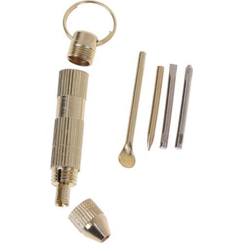 4 in1 Mini Portable Golden Opener Screwdrivers Ear Pick Ear Cleaner Keychain Kit