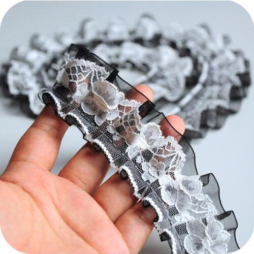 5 Meters White with Black Ruffle Lace Trim DIY Craft Materials Clothing Accessories Lace Fabric Embroidery 4cm Width
