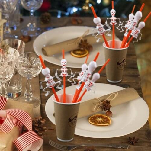 5pcs Halloween Pumpkin Bat Skull Paper Straws Reusable Drinking Straws Horror For Home Halloween Festiveal Party Supplies Favors