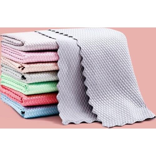 5PCS Special Fish Scale Microfiber Polishing Kitchen Cleaning Cloth 25x25cm Household Glass Strong Water Absorption Wipes Rag