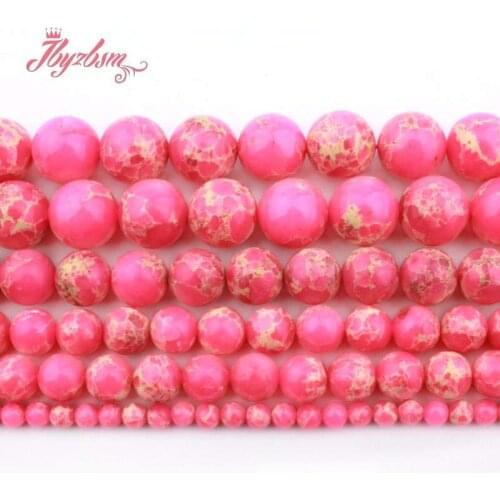 6/8/10/12mm Natural Round Sea Sediment Pink Smooth Loose Spacer Stone Beads For DIY Jewelry Making Necklace Bracelet Strand 15"