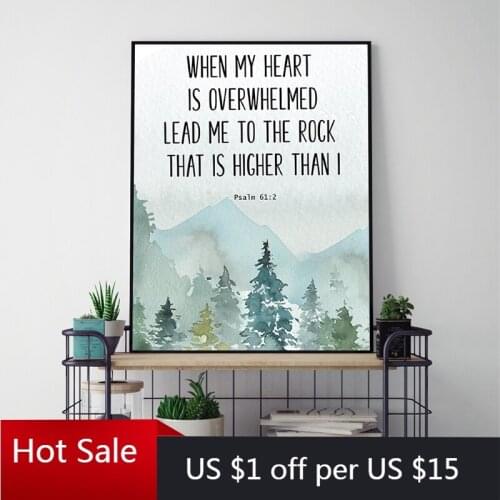 Bible Verse Psalm Christian Canvas Painting When my heart is overwhelmed Quotes Prints Wall Art Picture Poster Aesthetic Room De