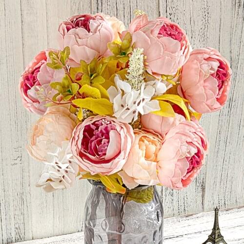 Big Peony Artificial Flowers Bouquet Decoration Home Silk Fake Flowers Bunch for Party Hotel DIY Decor Wedding Wall Wreath Pink