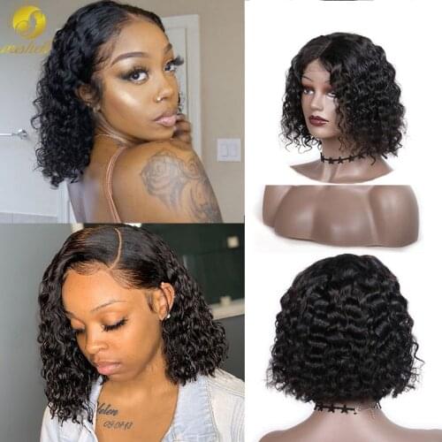 Brazilian Jerry Curly Short Bob Lace Front Human Hair Wig Deep Wave Short Bob Lace Frontal Wig180 Density Wigs Remy