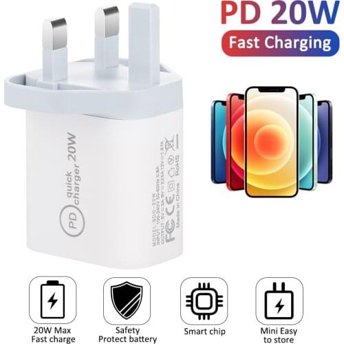 20W PD QC4.0 QC3.0 Fast Charger for Apple iPhone 12 Pro Max Type C Quick Charge Adapter UK US EU Plug Wall Mobile Phone Charger