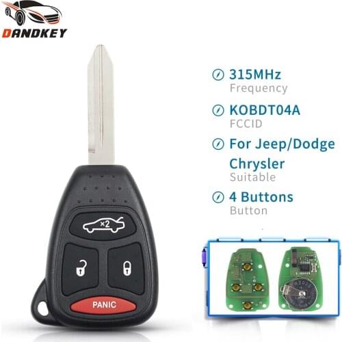 Dandkey For Dodge Chrysler Jeep Dakota Durango Charger 300 Aspen Grand Cherokee Car Remote Control Key 4 Buttons 315Mhz KOBDT04A