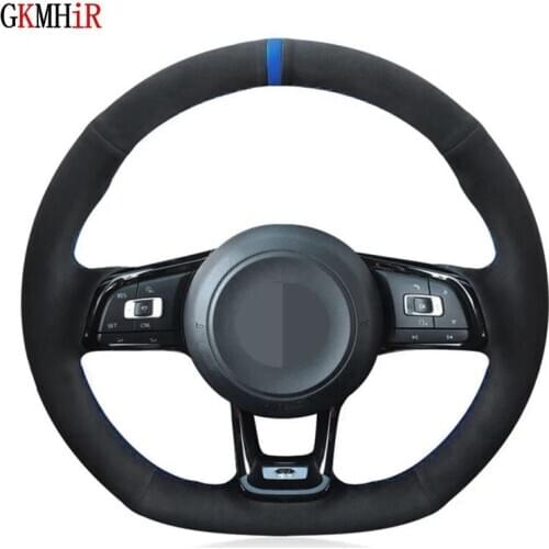 DIY Hand-stitched Black Suede Car Steering Wheel Cover For Volkswagen VW Golf 7 GTI Golf R MK7 VW Polo GTI Scirocco 2015 2016
