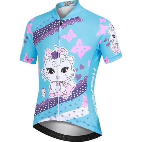Girls Cycling Short Sleeve Jersey MTB Riding Bicycle Tops for Kids Mesh Breathable Soft Boys Biking Outdoor Sportswear