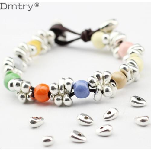 Dmtry Brand Wholesale Antique Silver Plated Spacer Loose Beads Irregular Tipped Bead For Handmade Diy Bracelet Jewelry LC0051