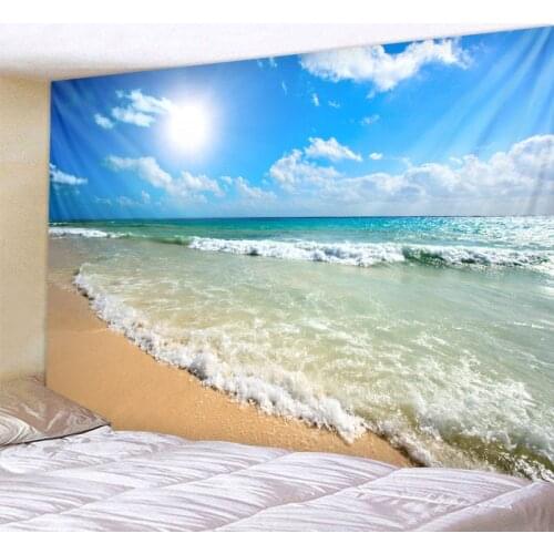 Seaside wave tapestry coconut tree wall hanging bohemian hippie psychedelic home wall decoration bed sheet beach mat yoga mat