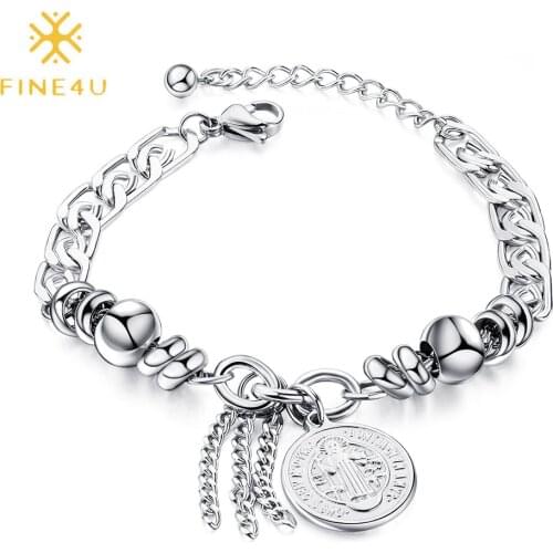 FINE4U B500 Catholic Religious Saint Benedict Medal Bracelet Benedictine Blessing Bracelet
