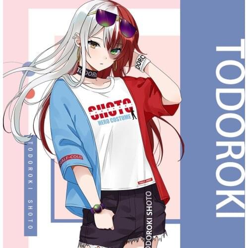 Japan Anime My Hero Academia Cosplay Costume Todoroki Shoto T Shirt Summer Top Boku No Hero Clothes Party Gift Halloween 2021