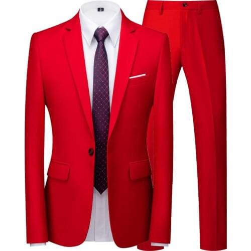 New Fashion US size Suit set Mens Two Piece Red Suits For Wedding Proms Groomsmen Slim Fit Leisure Tuxedos Suit