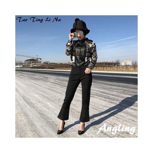 Top brand Women New 2020 Fashion Genuine Real Sheep Leather Pants C18 high quality