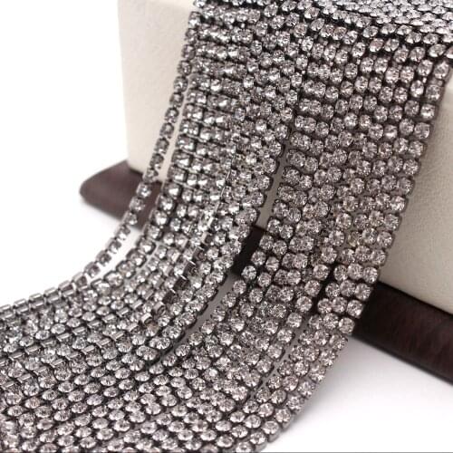 MHS.SUN 10Yard Crystal Clear SS6-SS12 Black Base Dense Rhinestone Chain Chaw Crystal Rhinestone Chain For Clothing Accessories