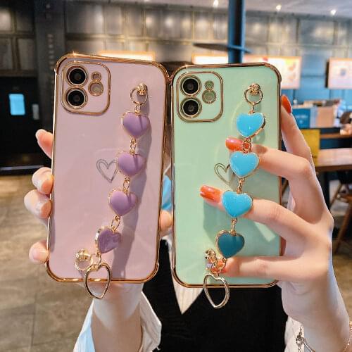 Fashion Love Heart Bracelet Phone Case For iPhone 12Pro Max 11Pro Max XR XS Max X 7 8 Plus 12Mini Shockproof Back Cover Hood