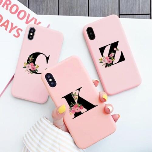 Custom Name Fashion flower Letter Pink Phone Case For iPhone 12 11 Pro Max Soft Silicone Cover for iPhone XR XS MAX 6 7 8 Plus