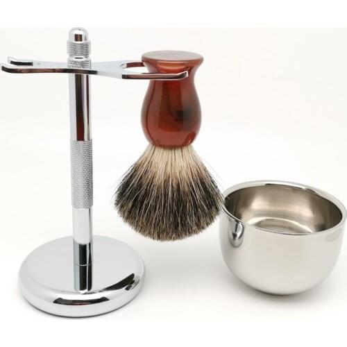 TEYO Pure Badger Hair Shaving Brush Set include Shaving Stand Bowl Perfect for Man Wet Shave Cream Safety Razor