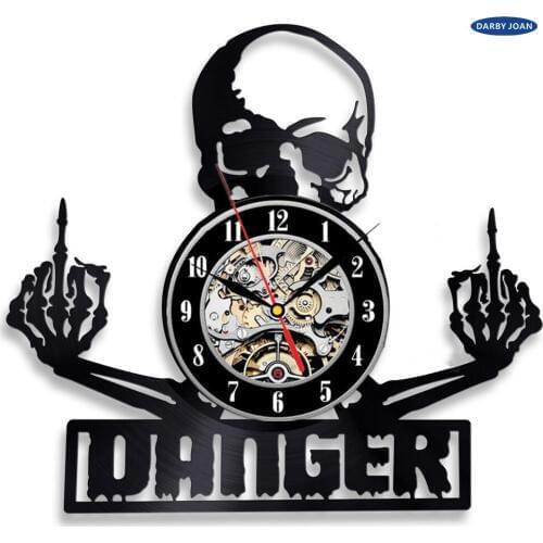 Vinyl Record Wall Clock Skull Tattoo Sketch decor unique gift ideas for friends him her boys girls World Art Design