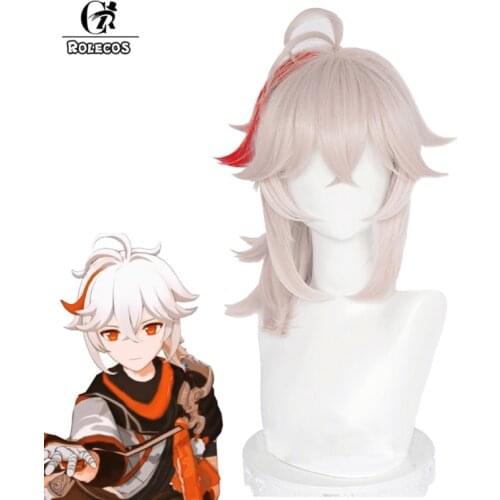 ROLECOS Kazuha Cosplay Wig Game Genshin Impact Kiryu Kazuha Cosplay Wig Men 46cm Headwear Short Synthetic Hair Heat Resistant