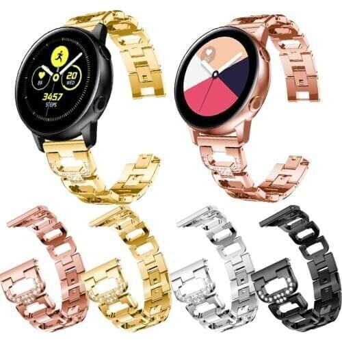 New Arrival fashion Luxury 20mm Bracelet Steel Strap for Samsung Galaxy watch Active D-shaped Rhinestone 42mm Watchband belt