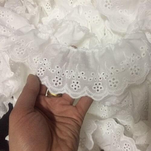 5CM Wide Luxury Embroidery White flower lace fabric trim ribbon applique DIY sewing collar Ruffle guipure wedding Cloth decor