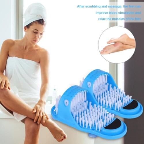 Bathroom Shower Foot Brush Scrubber Feet Exfoliate Cleaner Bristle Slipper Household Bathroom Stone Massager Slipper Blue 1PC
