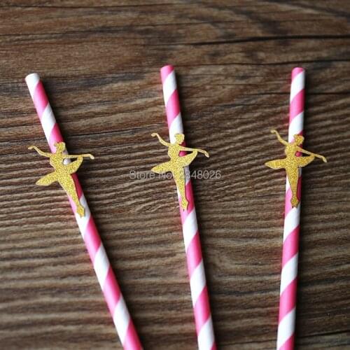 Ballerina party pink and Glitter Gold Star Straws Wedding Engagement