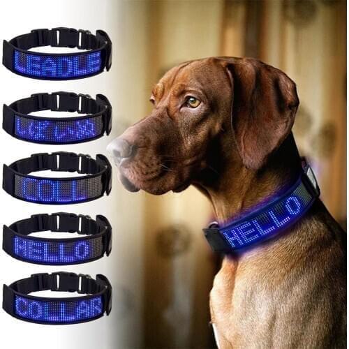 LED Dog Collar Light Flash Leopard Collar Puppy Night Safety Pet Rechargeable Programmable Scrolling Text Display Clearly Led