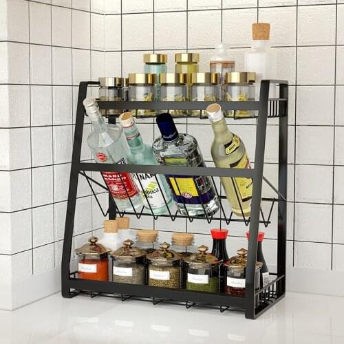 Three Layers of Seasoning Rack In The Kitchen, Storage and Arrangement of Kitchen Supplies, Seasoning Rack on The Ground