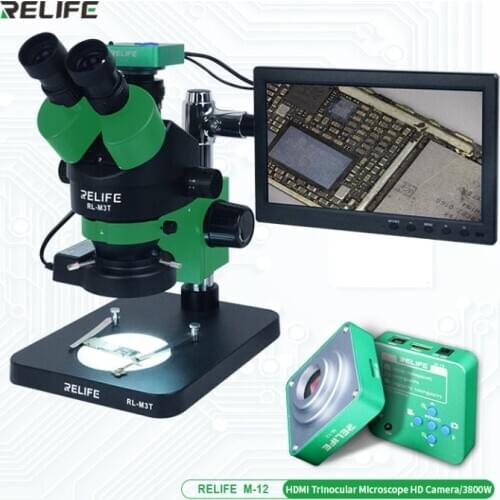RELIFE RL-M3T-B1+M13 38 Megaplxed HDMI Camera + HDMI Screen 0.7-4.5x Trinocular HD Stereo Microscope