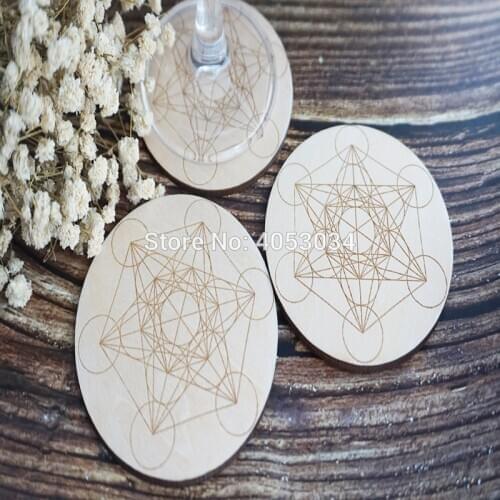 Charging Grid Sacred geometry Metatrons Cube alter tools engraved wood crystal grid plate wooden Coaster Metatrons laser