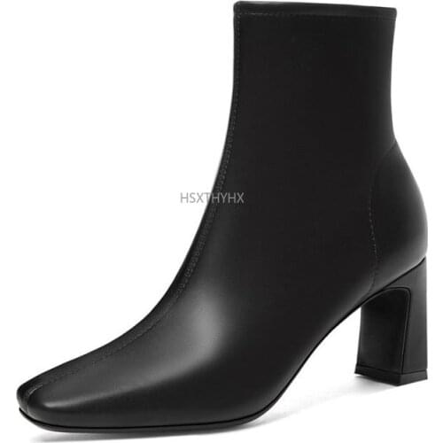 New Size 35-40 Women Genuine Leather Ankle Boots Shoes Thick High Heels Fashion Winter Autumn Footwear Boots Women