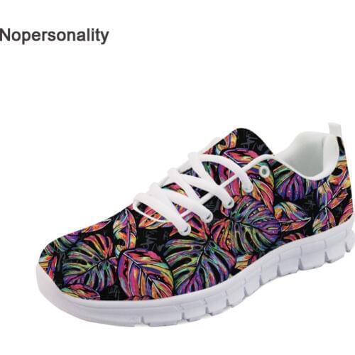 Nopersonality Neon Tropical Palm Leaves Pattern Mesh Sneakers Casual Spring Autumn Flats for Women Breathable Ladies Shoes