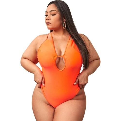 Womens 2021 Swimsuit One-piece Plus Size Female Monokini Tummy Control Orange Bath Suit Swimwear Woman Bodysuit Beach Female