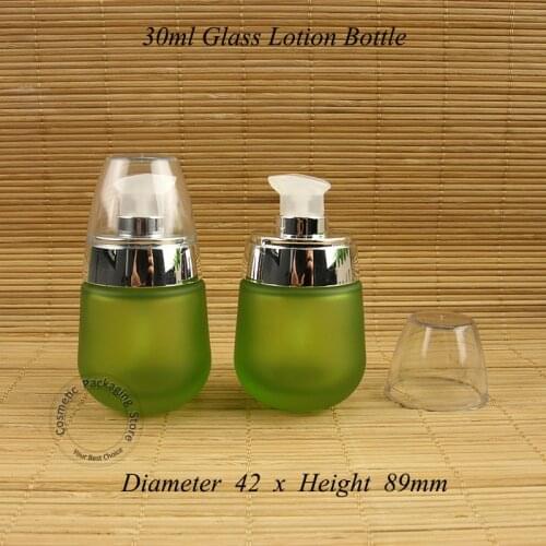 10pcs/lot Promotion 30ml High Quality Glass Lotion Bottle Green 1OZ Frosted Women Cosmetic Pot 30ml Small Container Refillable