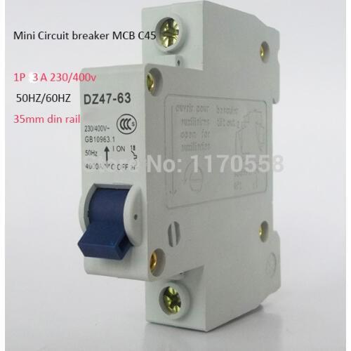 1P 3A 230/400v 50HZ/60HZ Mini Circuit breaker MCB C45 C type