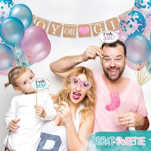 30pcs Gender Reveal Party Decorations Boy or Girl Photo Booth Props Kit On A Stick Gender Reveal Baby Shower Party Supplies