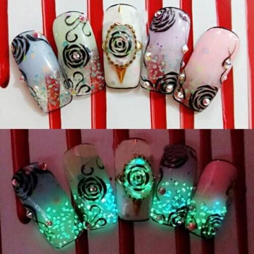 3D Nail Art Acrylic Tips Decoration DIY Glow in the Dark Glitter Luminous Sand