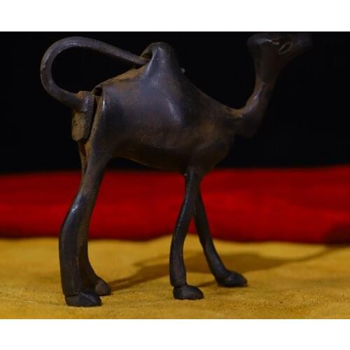 4"Tibet Temple Collection Old Bronze Camel statue Old brass lock camel Classical lock Town House Exorcism